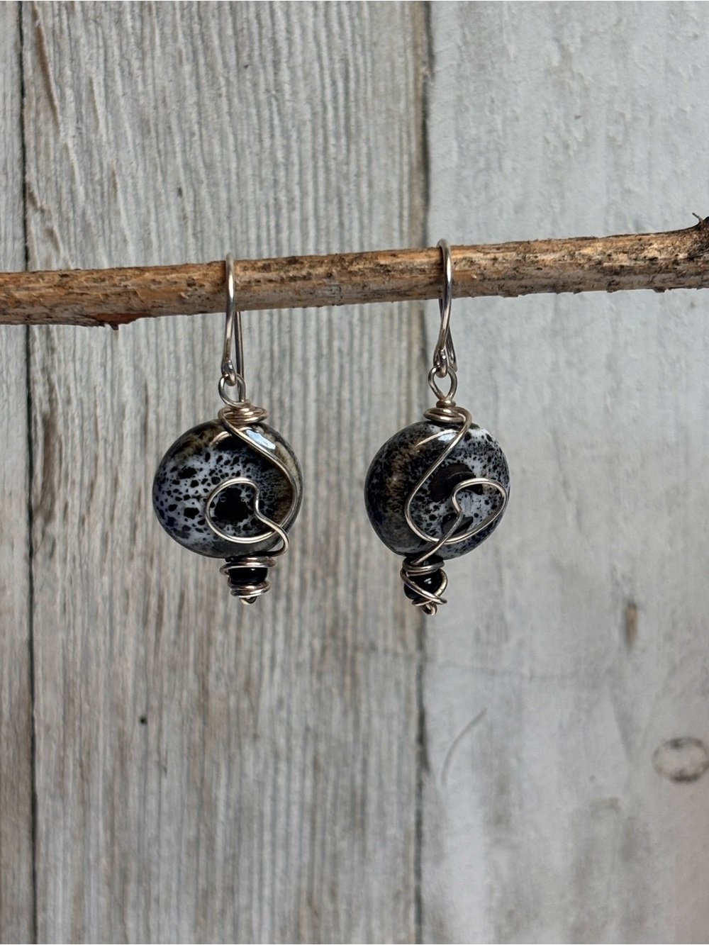 Dalmatian Jasper Wire-Wrapped Earrings